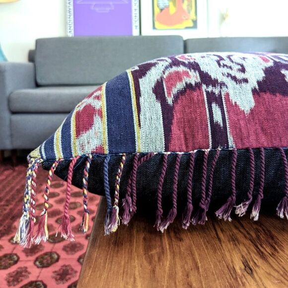 Linen & Denim Ikat Fringe Throw Pillow V1 - Picture 4 of 8
